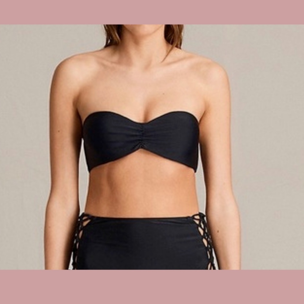 NEW AllSaints [ XS ] Sofia Bandeau‎ Ruched Bikini Top in Black